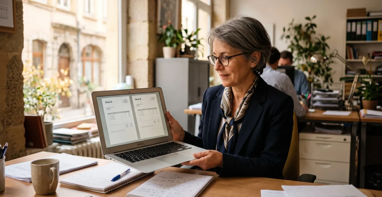 Dirigeante de petite entreprise comparant deux propositions d’accompagnement numérique